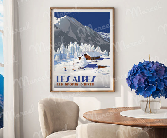 Affiche LES ALPES « chalets d’altitude »