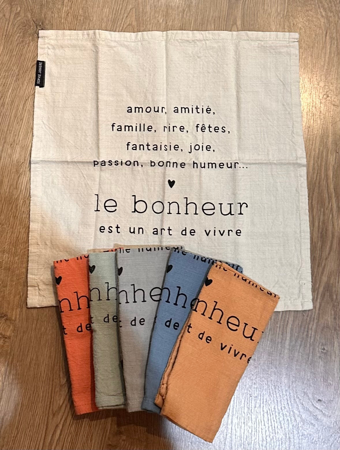 Lot de 6 serviettes de table « le bonheur est un art de vivre »