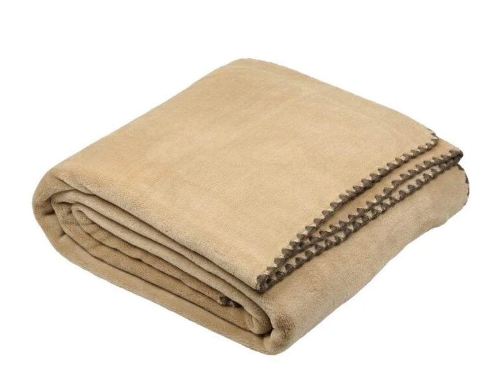 Grand plaid douceur sable surpiqûre chanvre