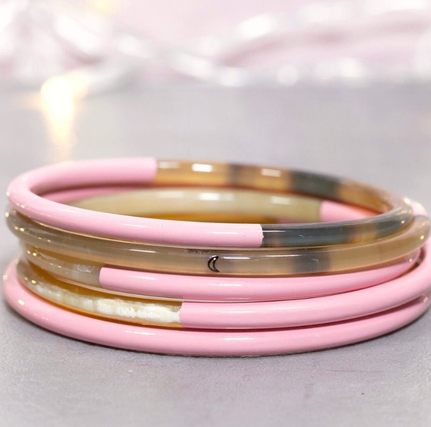 Bracelet corne Rose pastel n°21 – 3mm