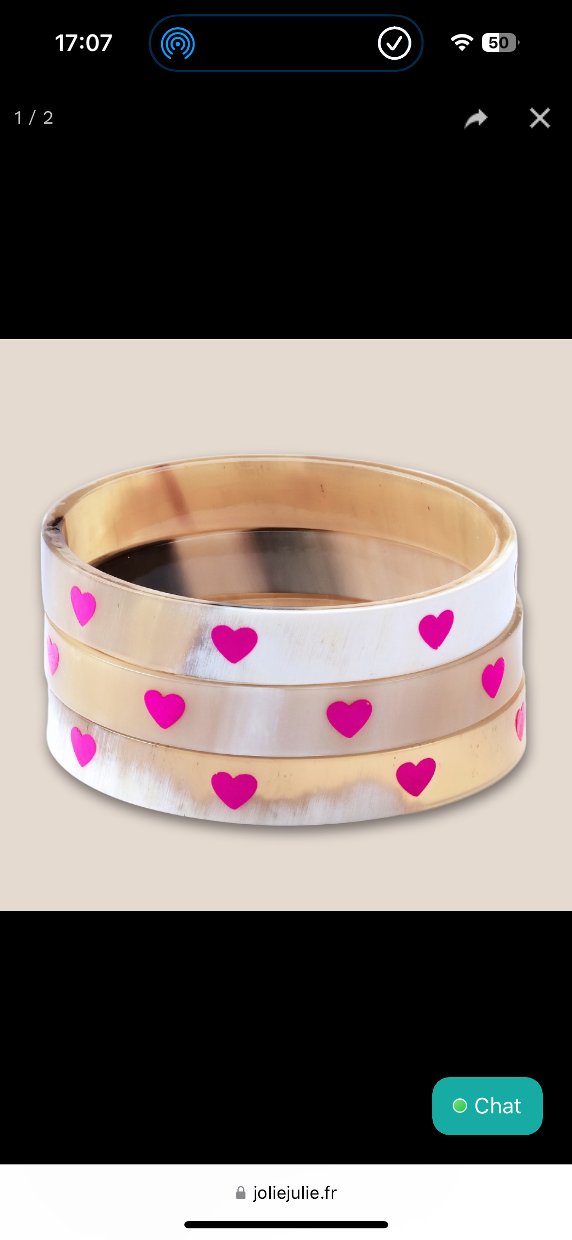 Bracelet corne 10 mn cœur rose vif 34