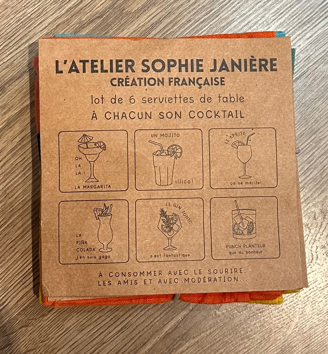 Lot de 6 serviettes apéro « à chacun son apéro »