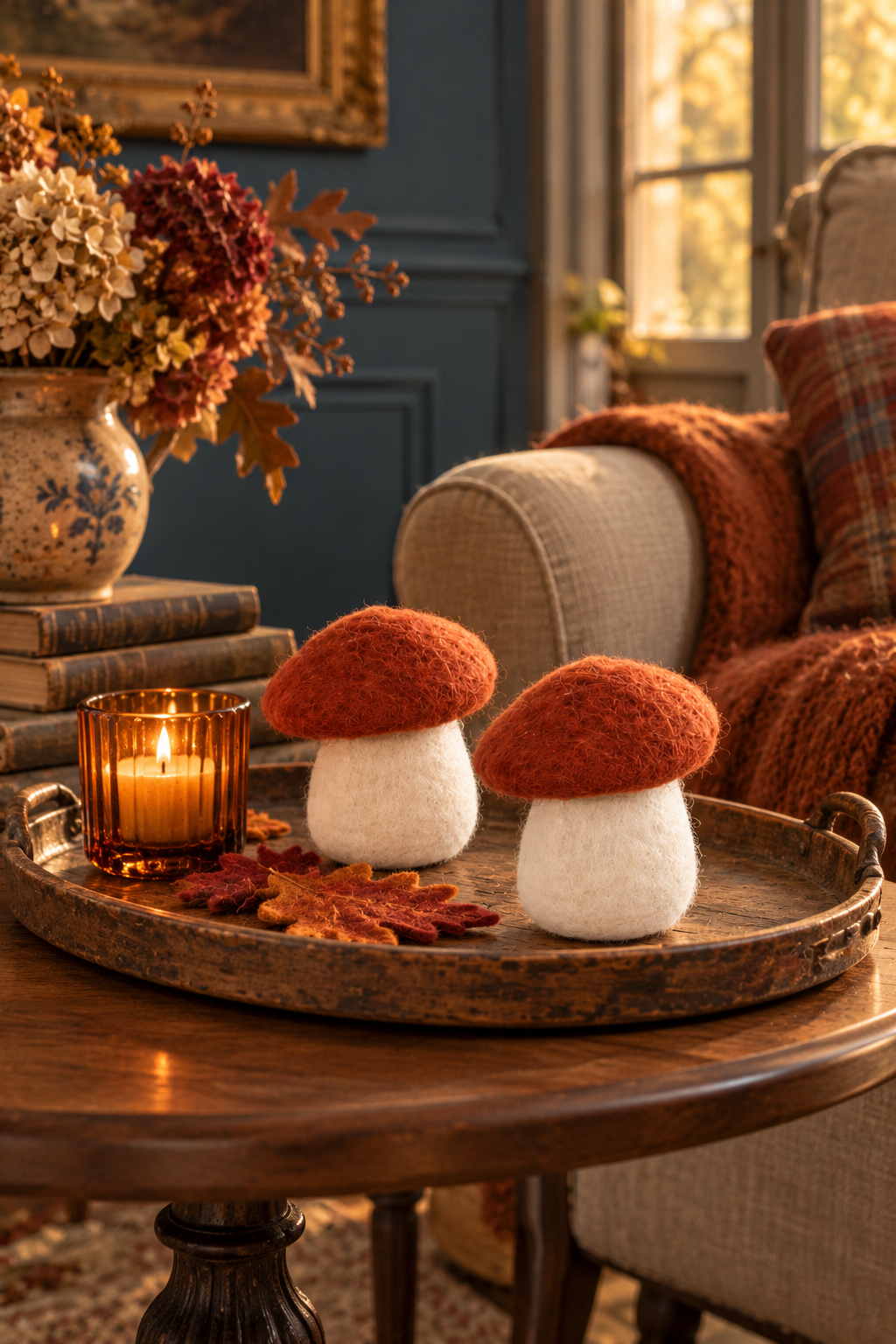 Champignon décoratif en laine feutrine