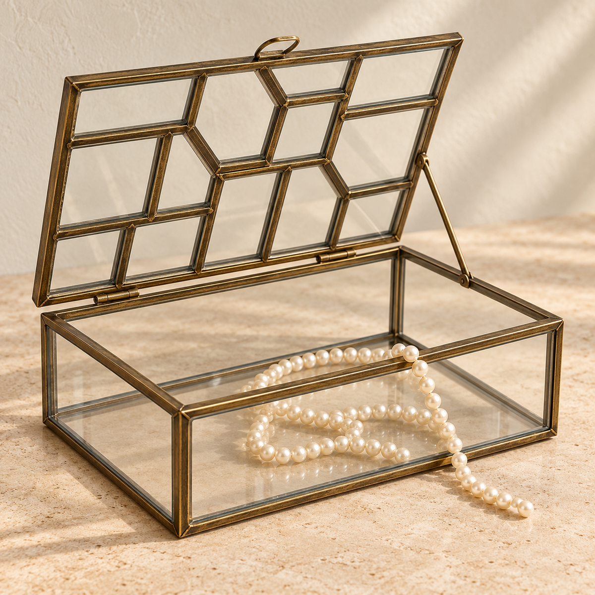 Boite en verre couvercle losanges