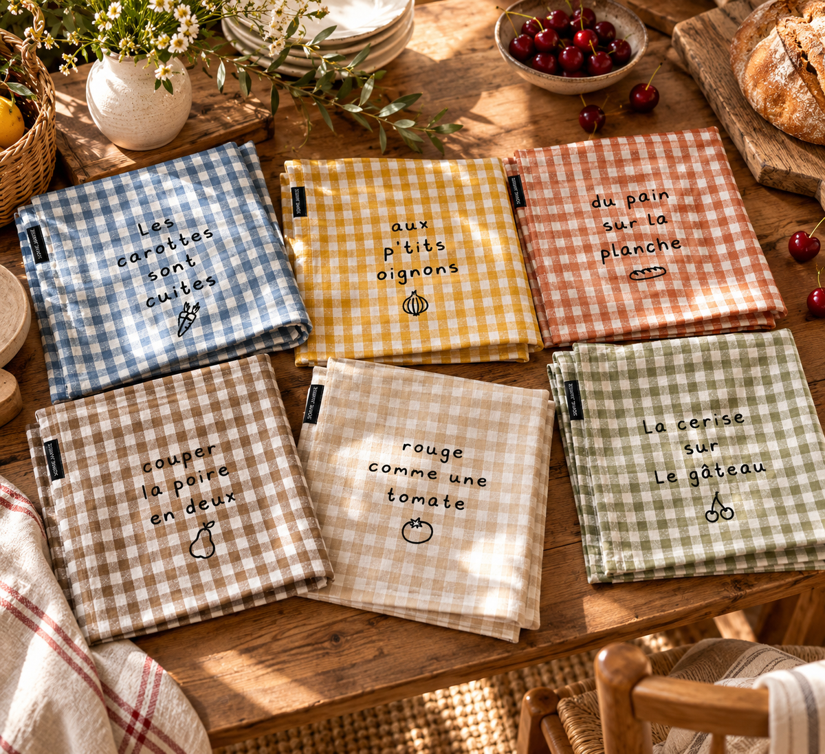 Lot de 6 serviettes de table brodées vichy