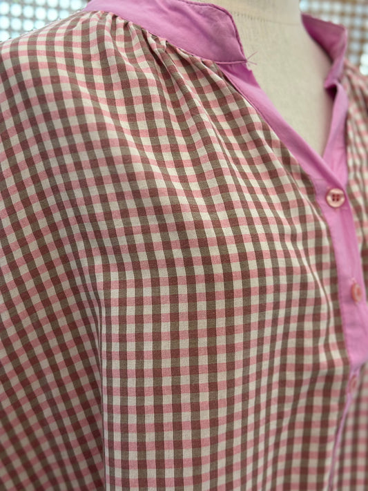 Chemise vichy rose poudré & chocolate