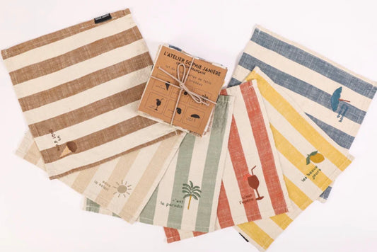 Lot de 6 serviettes de table broderie les beaux jours (rayures)