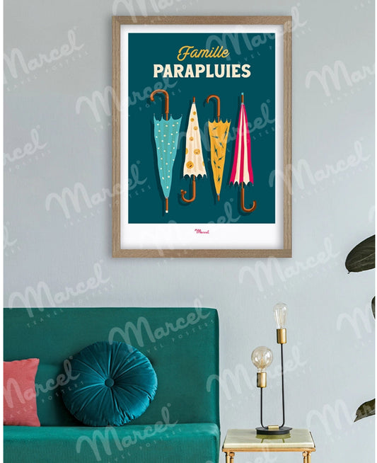 Affiche Famille parapluies