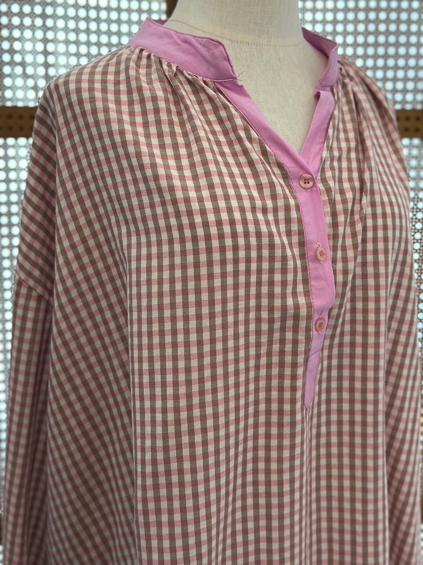 Chemise vichy rose poudré & chocolate