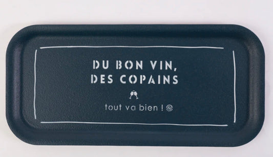 Plateau thermo liège rectangle « DU BON VIN, DES COPAINS »