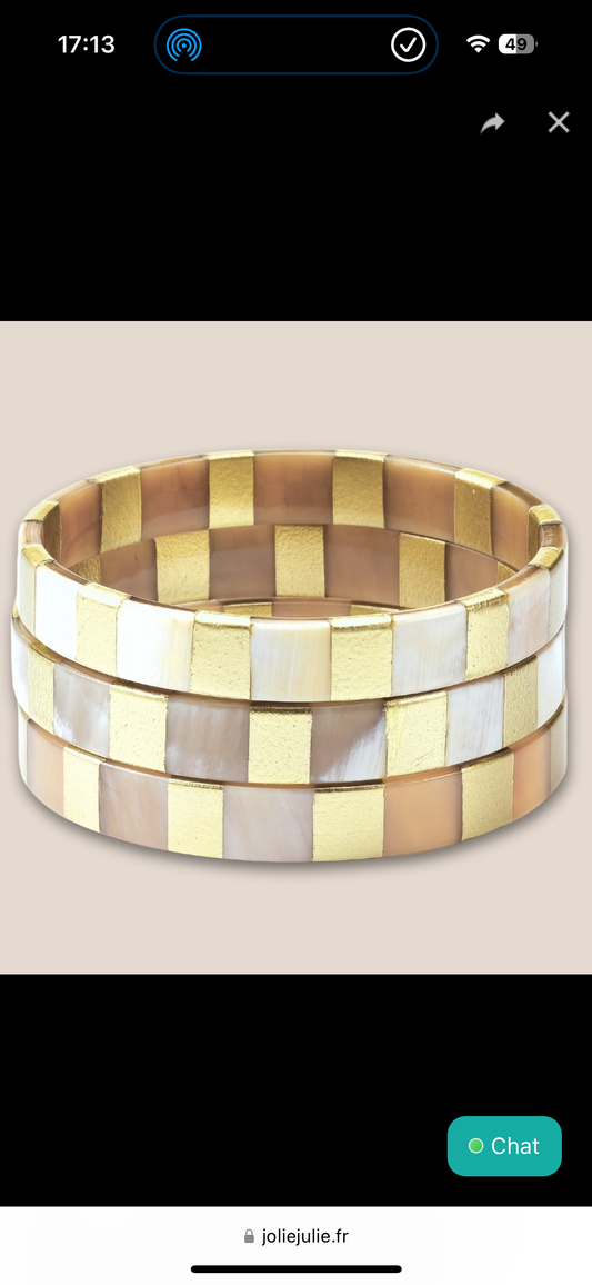 Bracelet corne 10 mn cœur rayure or 01
