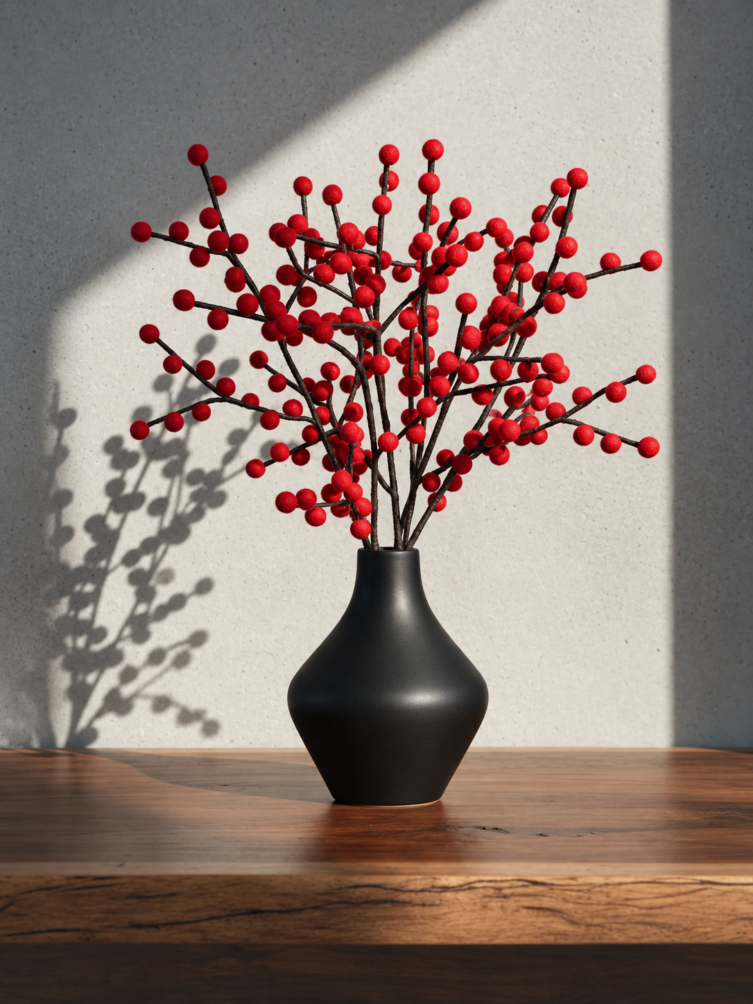 Branche de Baies Rouges en Feutrine