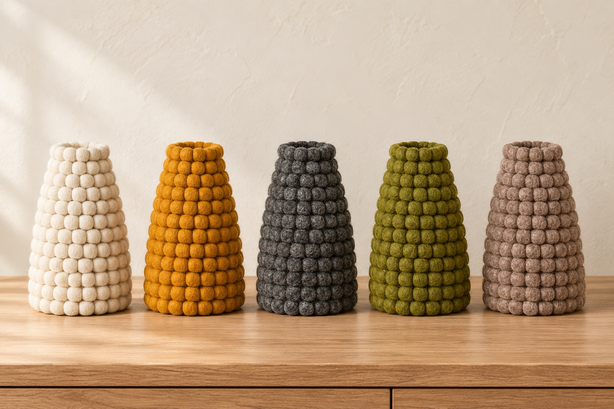 Vase boule décoratif en laine feutrée