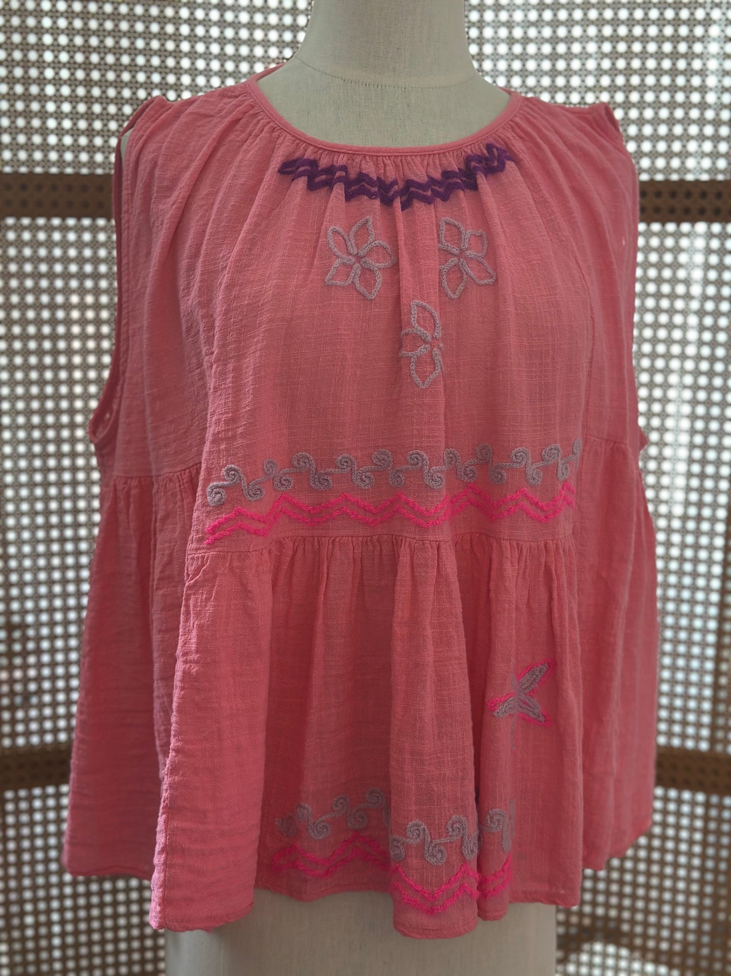 🌸 Blouse ample brodée – Corail