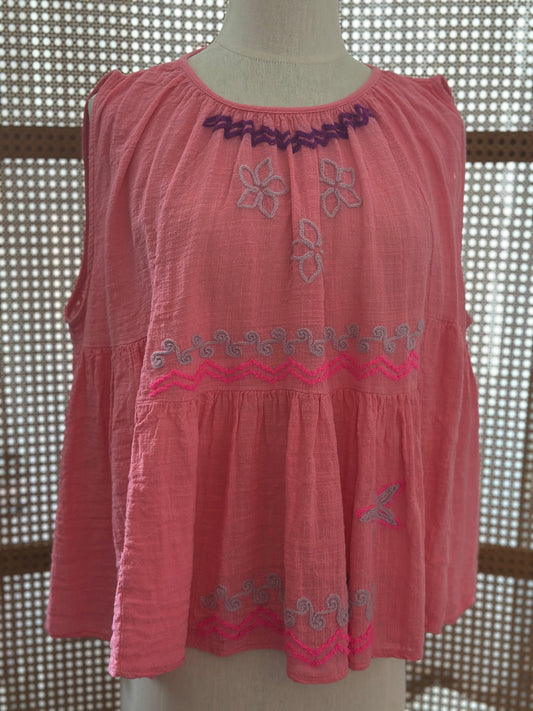 Blouse ample brodée – Corail