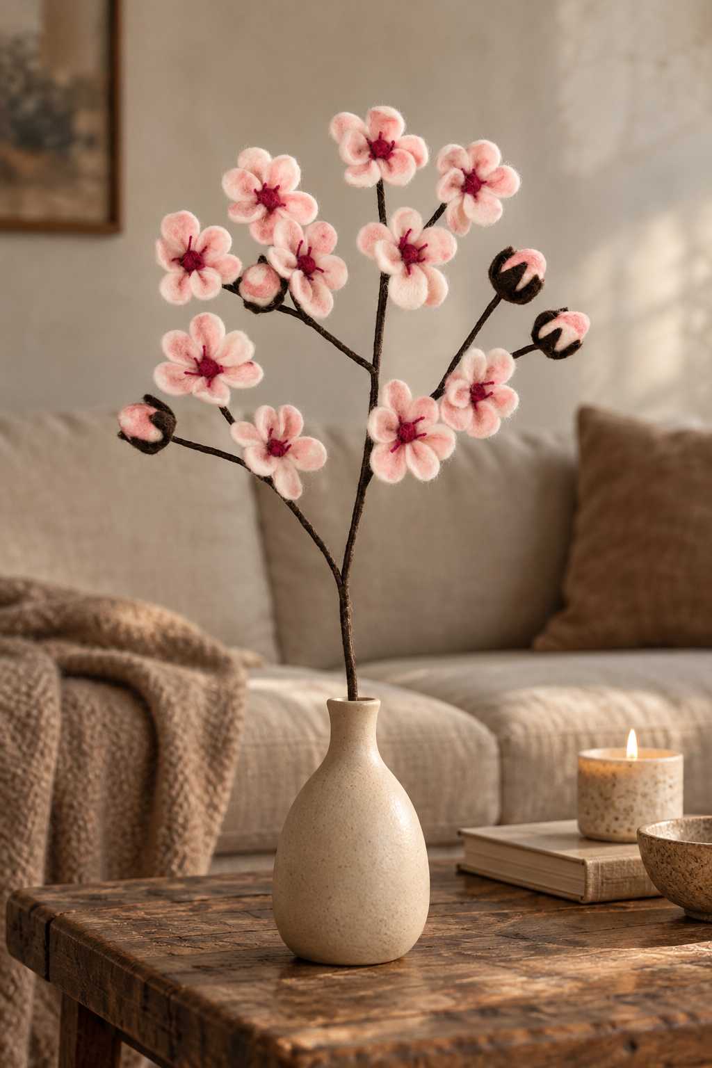 Branche de Fleurs de Cerisier en feutrine