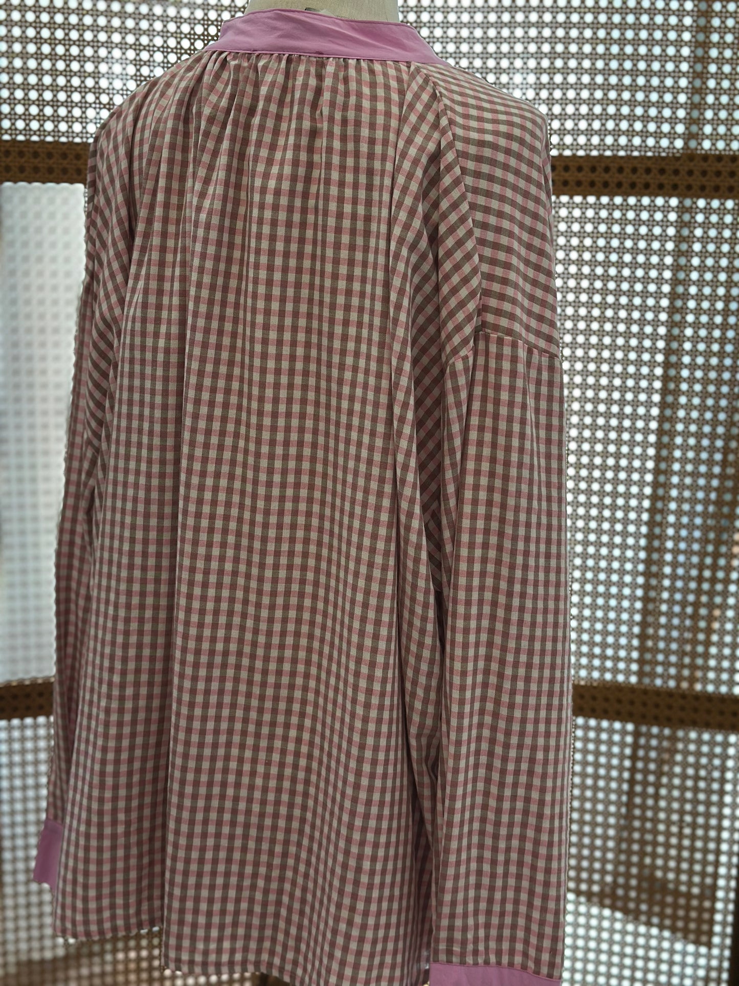 Chemise vichy rose poudré & chocolate