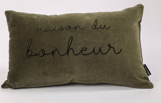 Coussin rectangle velours « maison du bonheur »