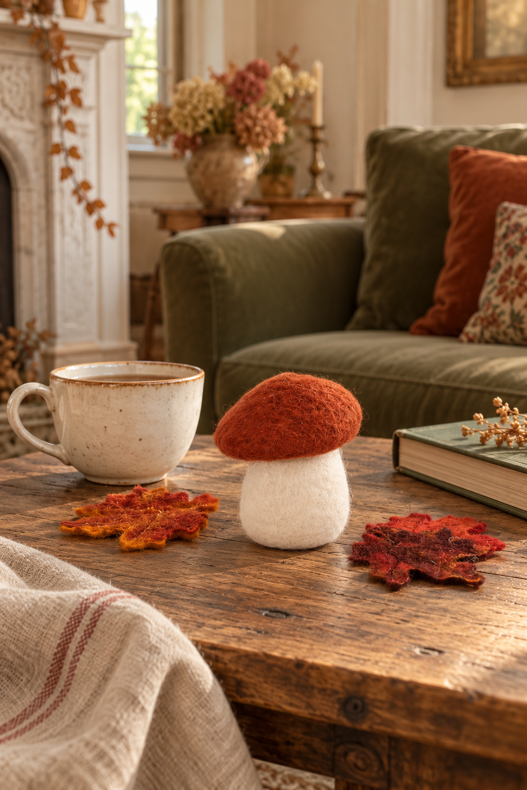 Champignon décoratif en laine feutrine
